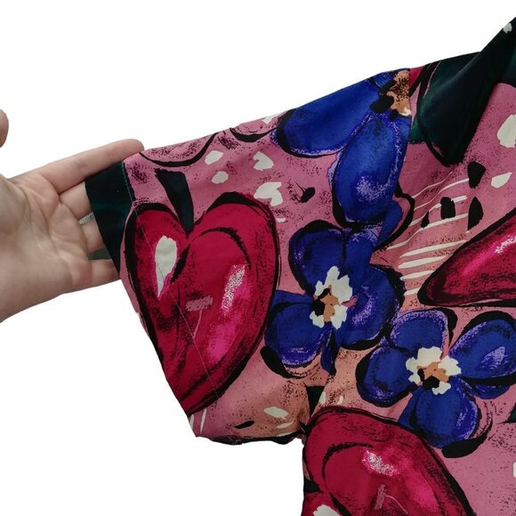 Vintage Paul Et Duffier Silk Button Front Abstract Short Sleeve Blouse Size M - Picture 4 of 10